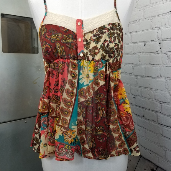 Nastalgic 70s style hippie tank top by day trip size small nwot - Picture 1 of 8